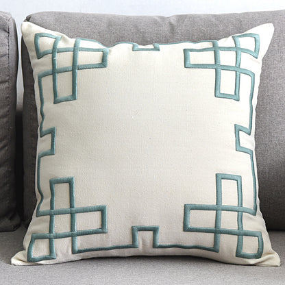 Modern Geometric Linen Embroidered Throw Pillow Cover