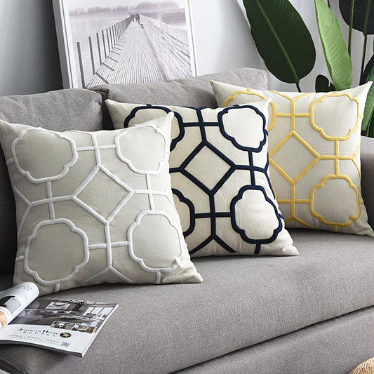 Modern Geometric Linen Embroidered Throw Pillow Cover