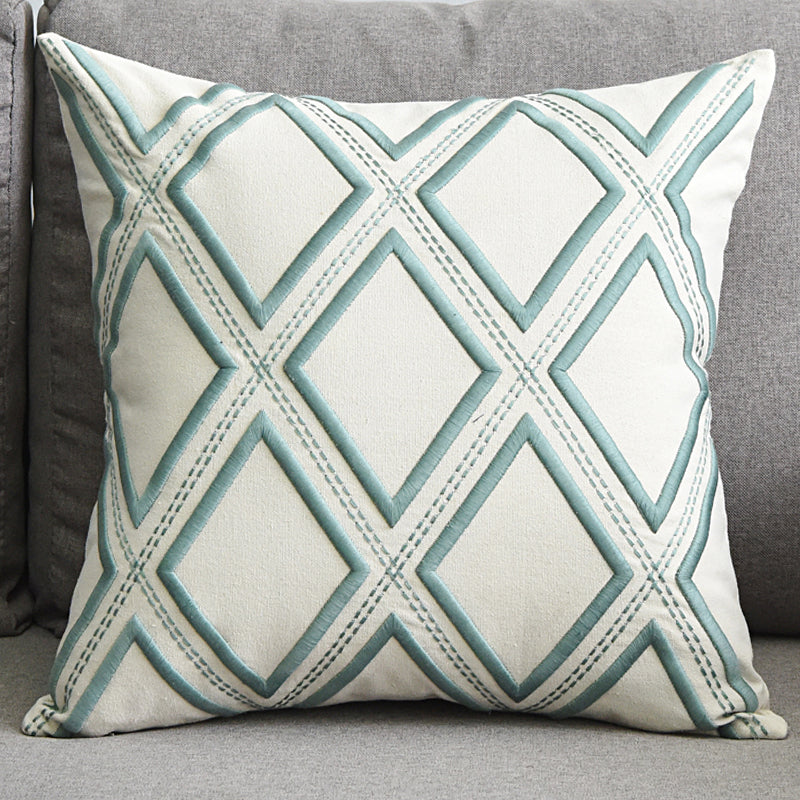 Modern Geometric Linen Embroidered Throw Pillow Cover