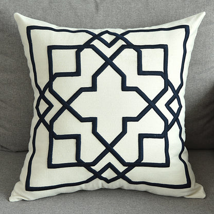 Modern Geometric Linen Embroidered Throw Pillow Cover