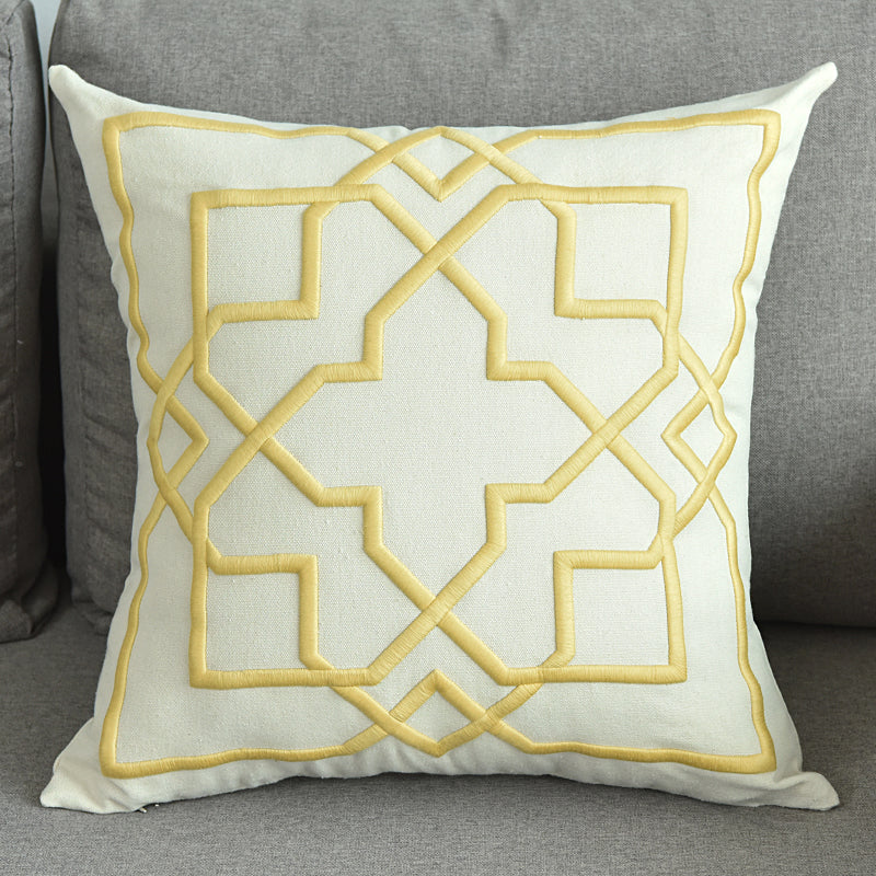 Modern Geometric Linen Embroidered Throw Pillow Cover