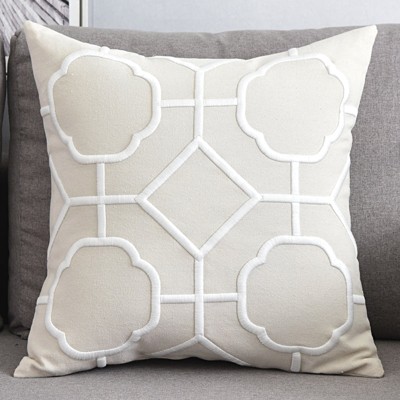 Modern Geometric Linen Embroidered Throw Pillow Cover