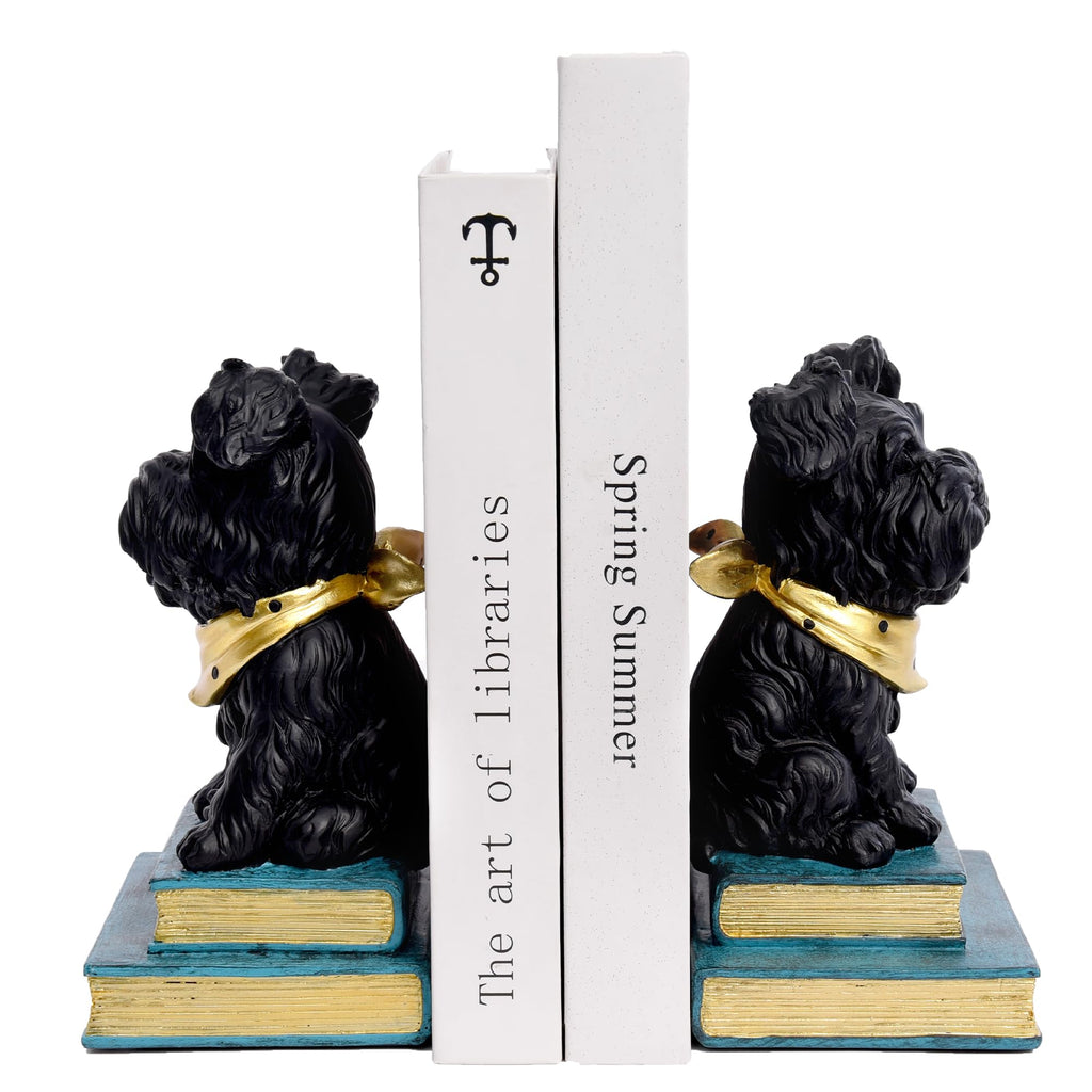 Kakizzy Decorative Bookends Dog Book Ends for Shelves Kids Book Stopper Decorative Cute Book Ends for Heavy Books Unique Gift for Dog Lover Dog Statues Home Decor (SchnauzerBlack)