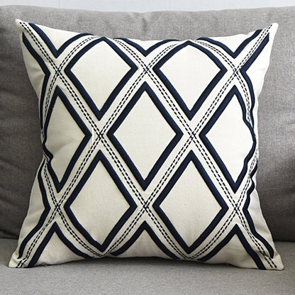 Modern Geometric Linen Embroidered Throw Pillow Cover